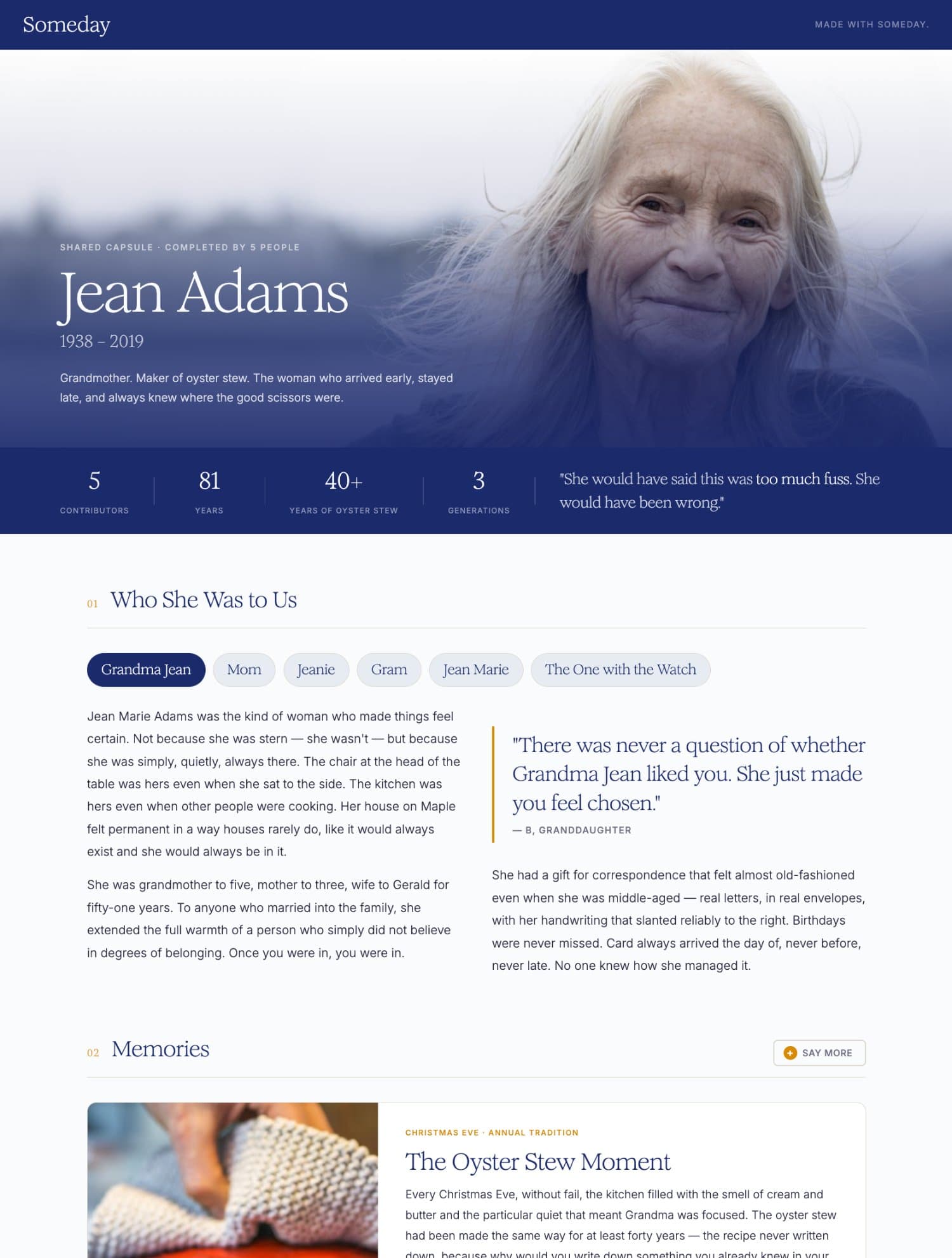 Example Shared Capsule for Jean Adams — open the full example